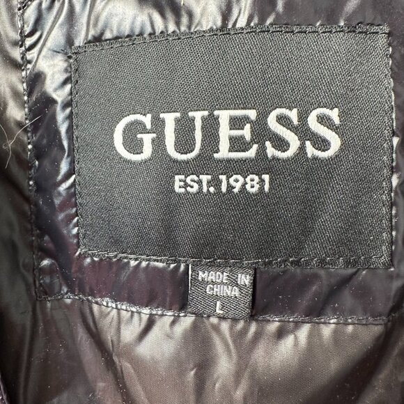 GUESS‎ Men's Unisex Insulated Mid-Weight Faux Fur Hooded Puffer Jacket , Black - Picture 12 of 15